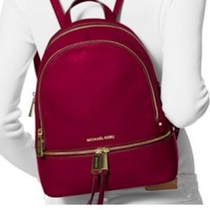 Michael Kors Rhea Medium Pebble Leather Backpack NWT Dark Berry